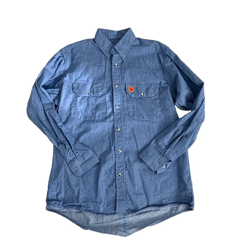 Wrangler FR RIGGS Workwear Denim Button Down Long Sleeve Shirt HRC2 XL